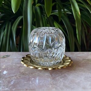Vintage Zajeca Yugoslavia 24% Lead Crystal Lidded Trinket Box 2 Piece Glass Jar